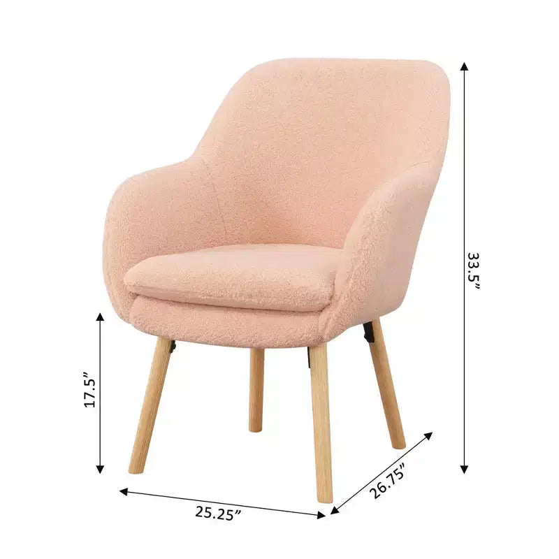 Poltroncina con braccioli Charlotte Wingback in simil montone con struttura in legno di gomma naturale