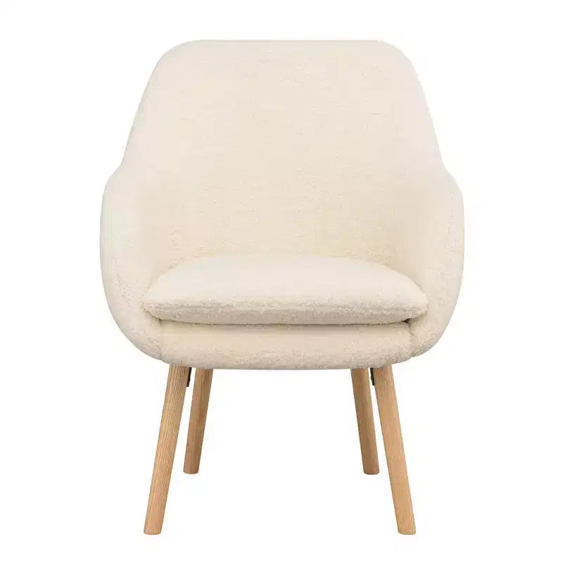 Poltroncina con braccioli Charlotte Wingback in simil montone con struttura in legno di gomma naturale