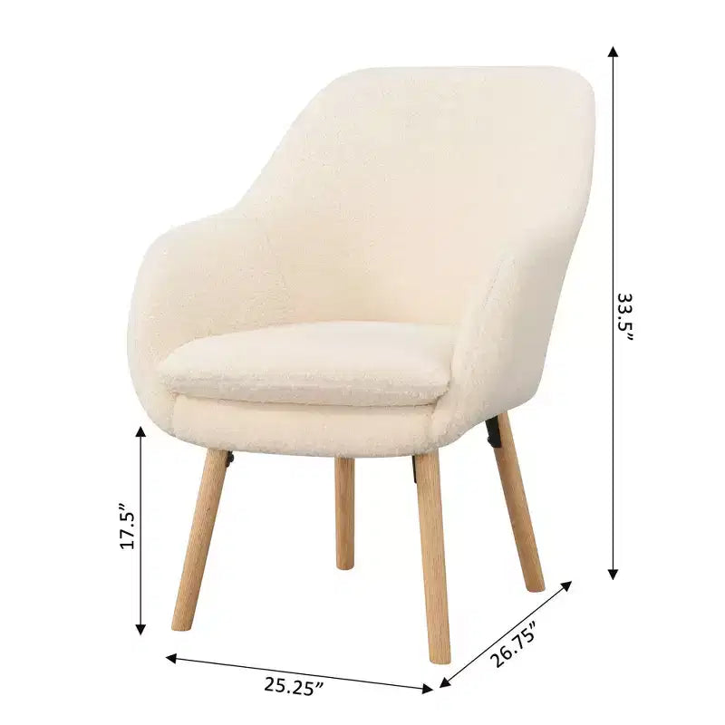 Poltroncina con braccioli Charlotte Wingback in simil montone con struttura in legno di gomma naturale
