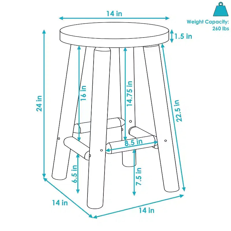 Sgabello rotondo in legno non rifinito, altezza bancone, legno di abete 24" senza schienale rustico