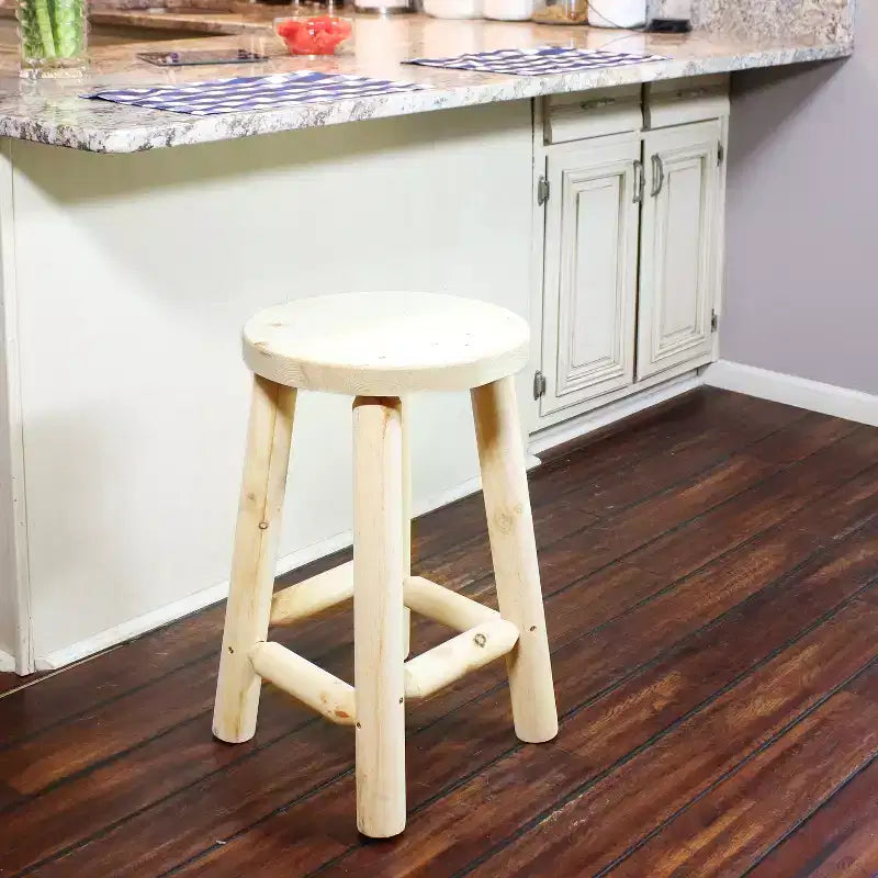 Sgabello rotondo in legno non rifinito, altezza bancone, legno di abete 24" senza schienale rustico