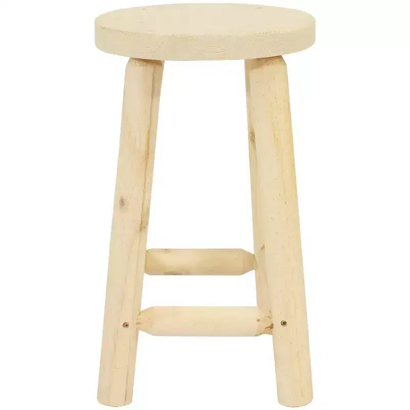 Sgabello rotondo in legno non rifinito, altezza bancone, legno di abete 24" senza schienale rustico