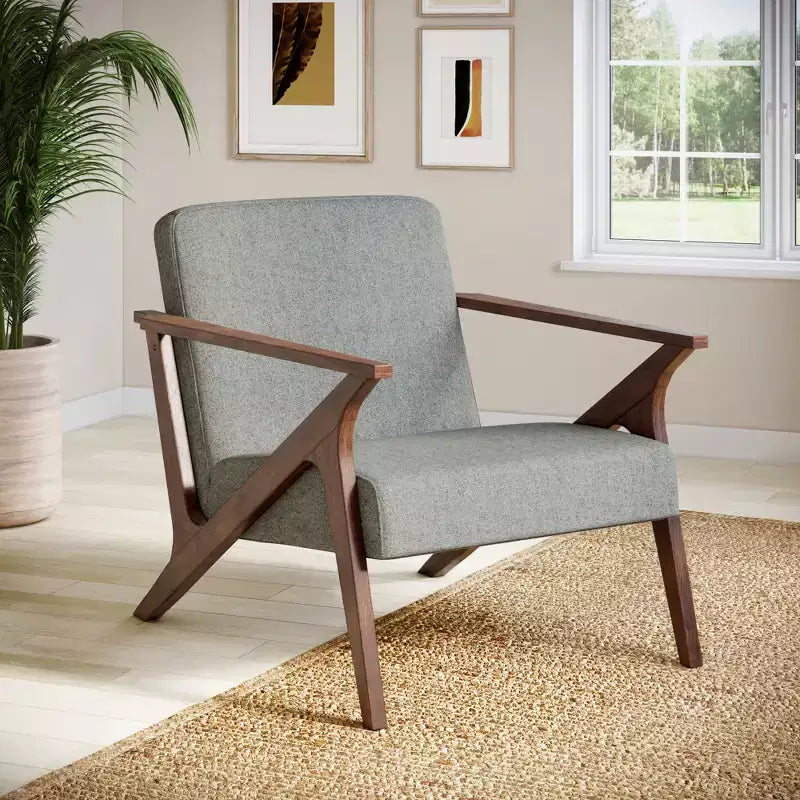 Poltrona imbottita Mid-Century Modern con telaio in legno da 76 cm, finitura noce