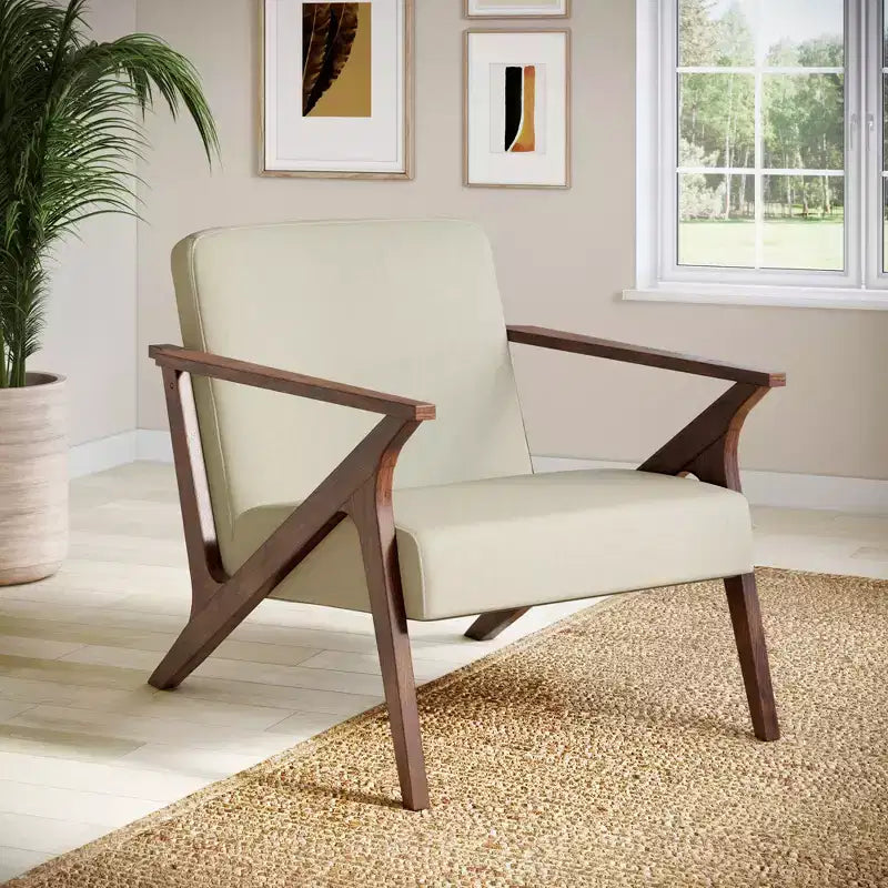 Poltrona imbottita Mid-Century Modern con telaio in legno da 76 cm, finitura noce