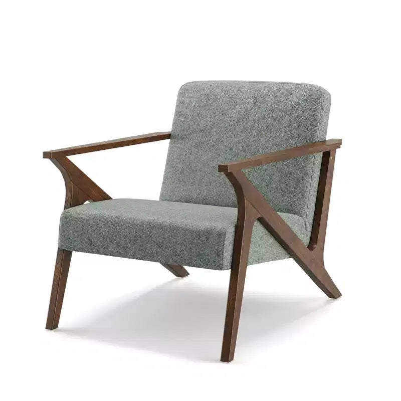 Poltrona imbottita Mid-Century Modern con telaio in legno da 76 cm, finitura noce
