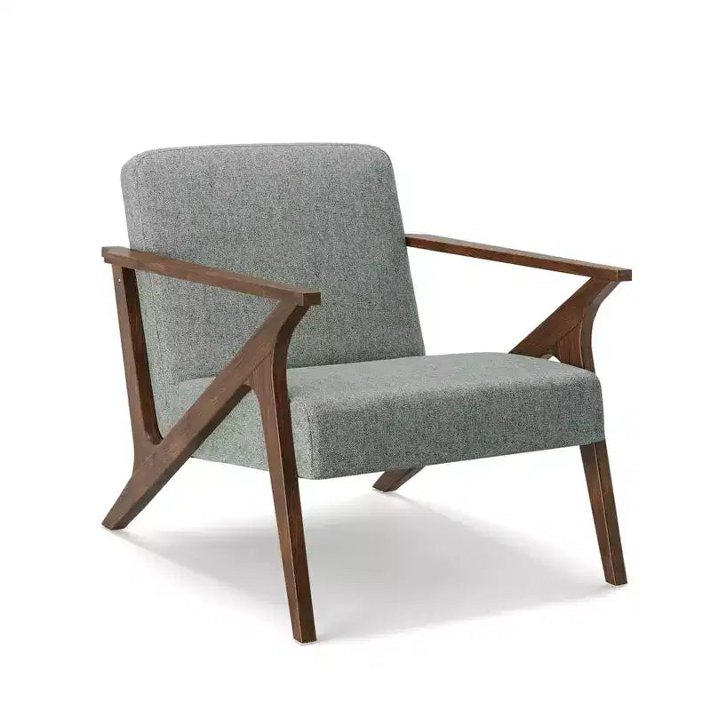 Poltrona imbottita Mid-Century Modern con telaio in legno da 76 cm, finitura noce