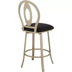 Sgabello da bar girevole in metallo color oro champagne da 74 cm, stile moderno di metà secolo con cuscino e schienale neri