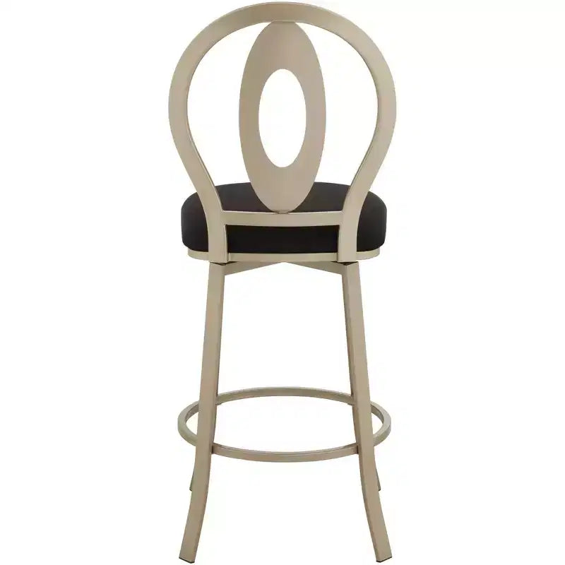 Sgabello da bar girevole in metallo color oro champagne da 74 cm, stile moderno di metà secolo con cuscino e schienale neri