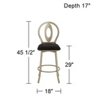 Sgabello da bar girevole in metallo color oro champagne da 74 cm, stile moderno di metà secolo con cuscino e schienale neri