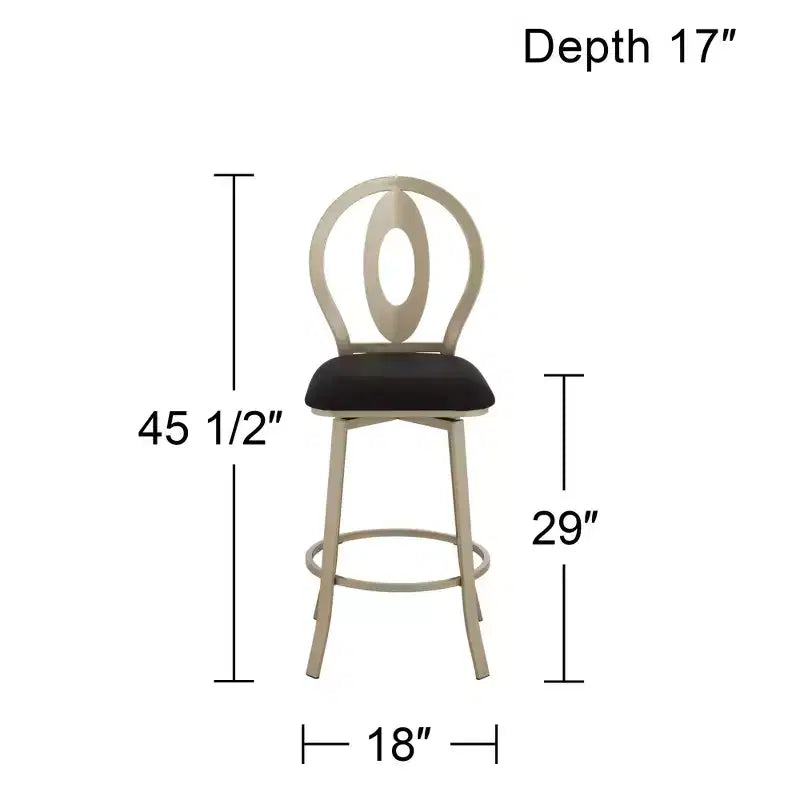 Sgabello da bar girevole in metallo color oro champagne da 74 cm, stile moderno di metà secolo con cuscino e schienale neri
