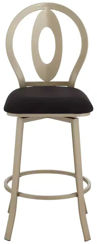 Sgabello da bar girevole in metallo color oro champagne da 74 cm, stile moderno di metà secolo con cuscino e schienale neri