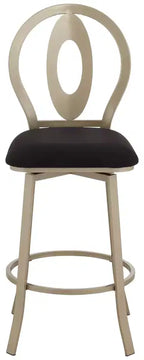 Sgabello da bar girevole in metallo color oro champagne da 74 cm, stile moderno di metà secolo con cuscino e schienale neri