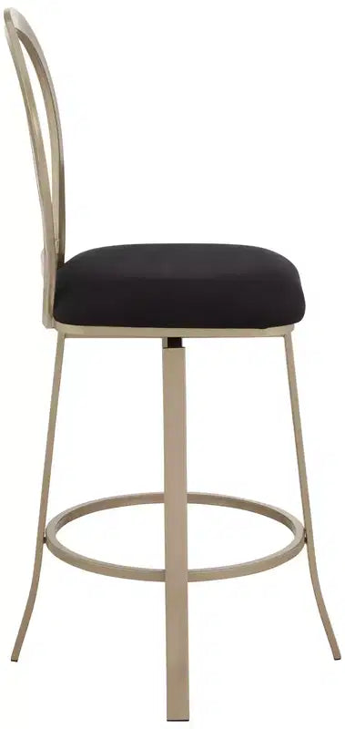 Sgabello da bar girevole in metallo color oro champagne da 74 cm, stile moderno di metà secolo con cuscino e schienale neri